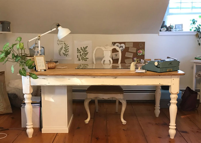 old white wooden table with chair