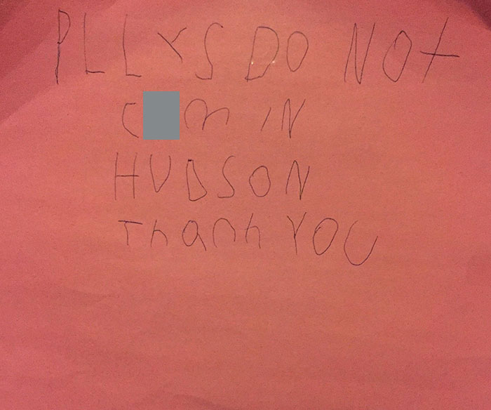 My Daughter’s (6) Note To Her Brother (3) On Her Bedroom Door. The First Word Is “Please”. I See A Punctuation Lesson In Her Immediate Future