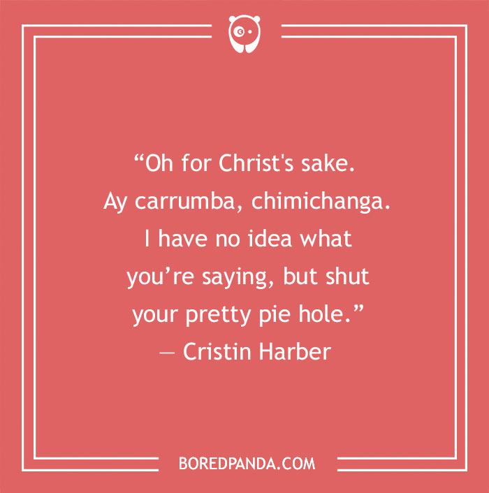 Funny quote from a book by Cristin Harber on a red background.