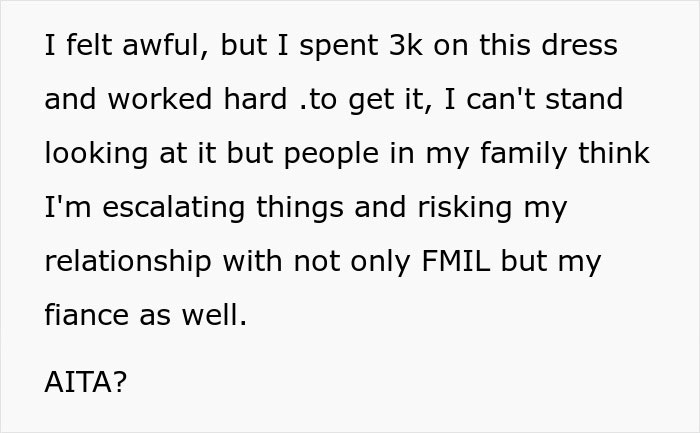 Woman's Fiancé Lets His Mom Try On Her Wedding Dress, Knowing She Would Be Livid, Drama Ensues Woman's Fiancé Lets His Mom Try On Her Wedding Dress, Knowing She Would Be Livid, Drama Ensues