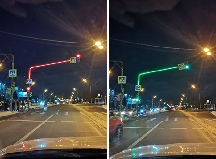 Traffic Light With Shining Pole