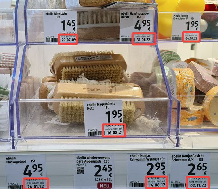 This Store In Germany Posts The Date (DD/MM/YY) Of The Last Price Increase For Every Product