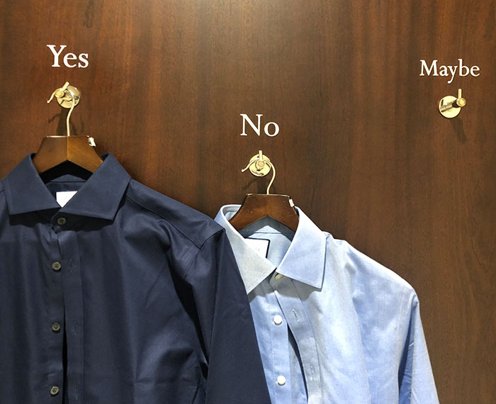 A Shirt Store In Manchester Has A "Yes, No, Maybe" Pegs In The Fitting Room