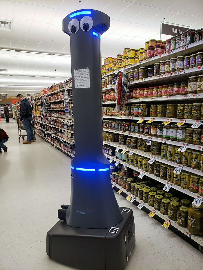 My Local Supermarket Now Has A Googly-Eyed Robot Whose Sole Purpose Is To Patrol The Aisles Looking For Spills. Its Name Is Marty