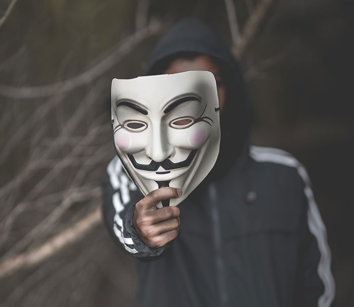Man holding anonymous mask