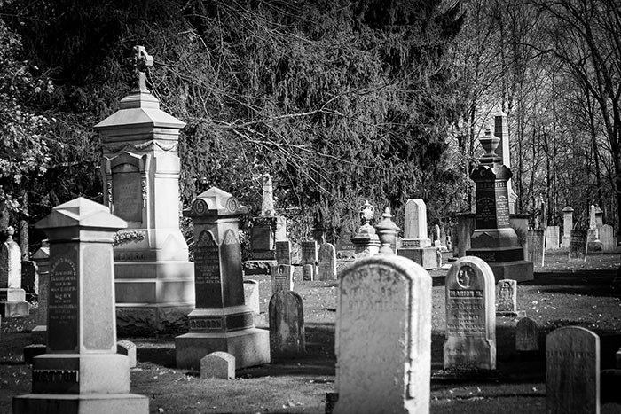 Picture of black and white graveyard