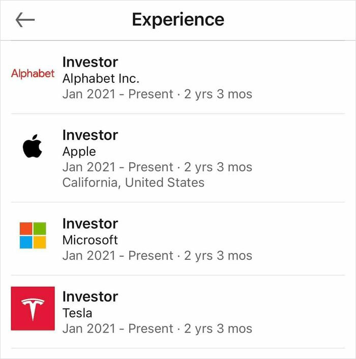 Dude Puts Himself As Investor For Every Stock He Owns