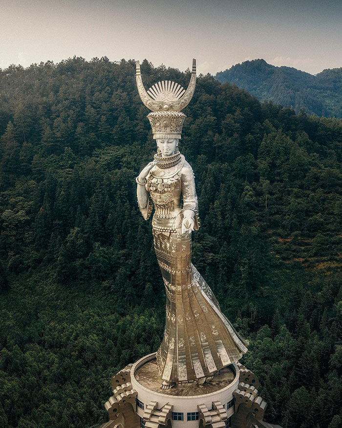 The 88-Metre-High Statue Depicts Yang’asha, A Deity Worshipped By The Miao, A Local Ethnic Group In Guizhou, China