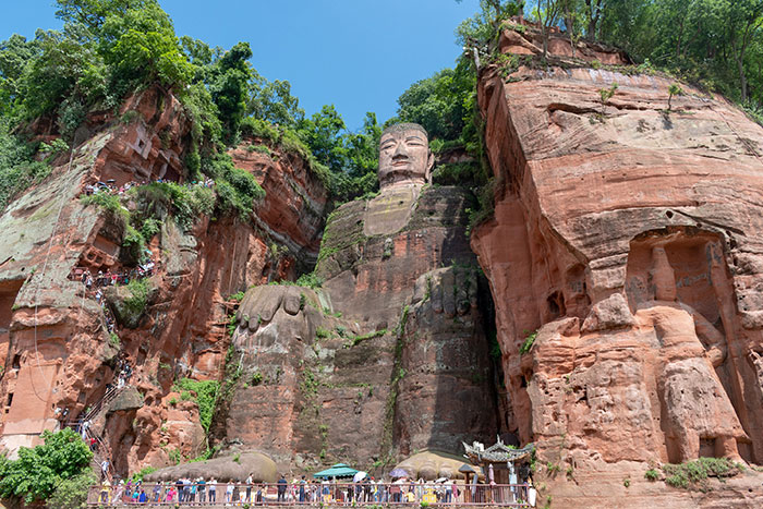 The World's Largest Stone Buddha, 71m Tall And Carved Out Of A Cliff. Leshan, China
