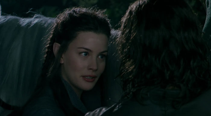 Arwen speaking with Aragorn