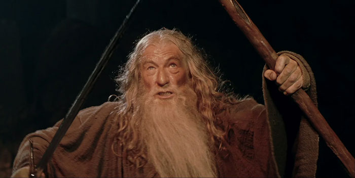 Gandalf with a staff in his hand