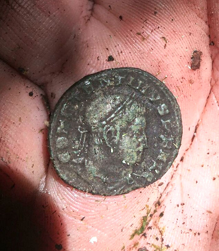 Roman Coin I Found In France While Metal Detecting. Emperor Constantine I. Minted In Trier (Treveri) Germany. Bronze, A.D. 306-337