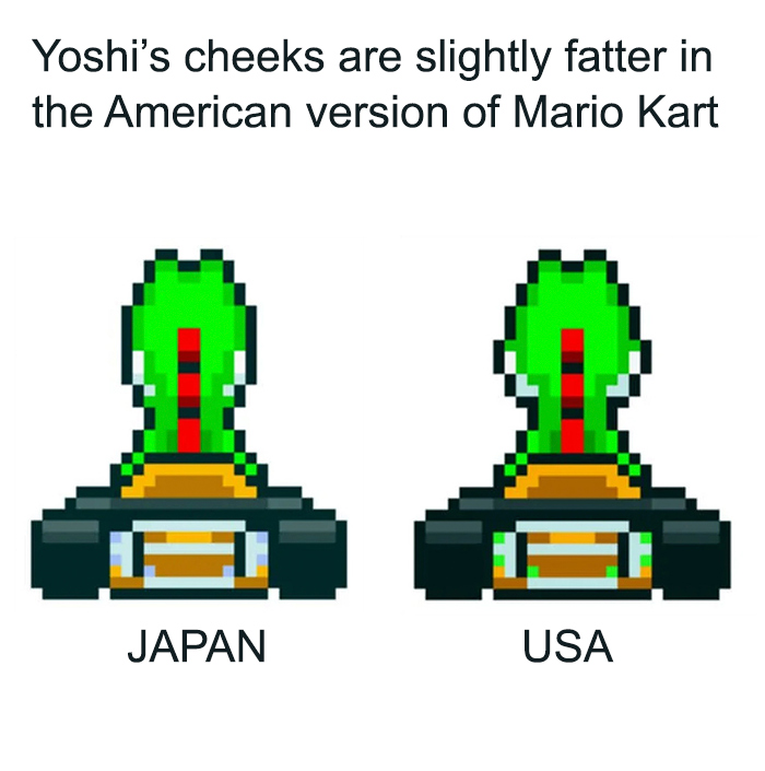 Yoshi's cheek comparison in American and Japan game releases