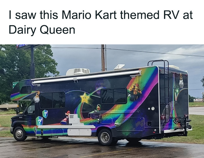 Black Mario Kart themed RV bus