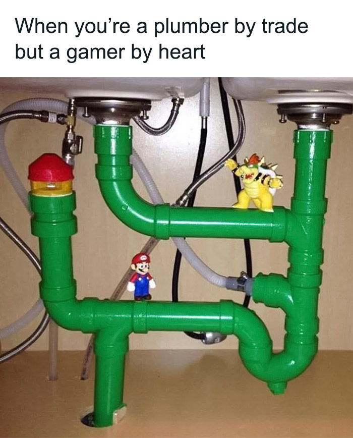 Mario-style green sink pipes with Mario and Bowser figurines