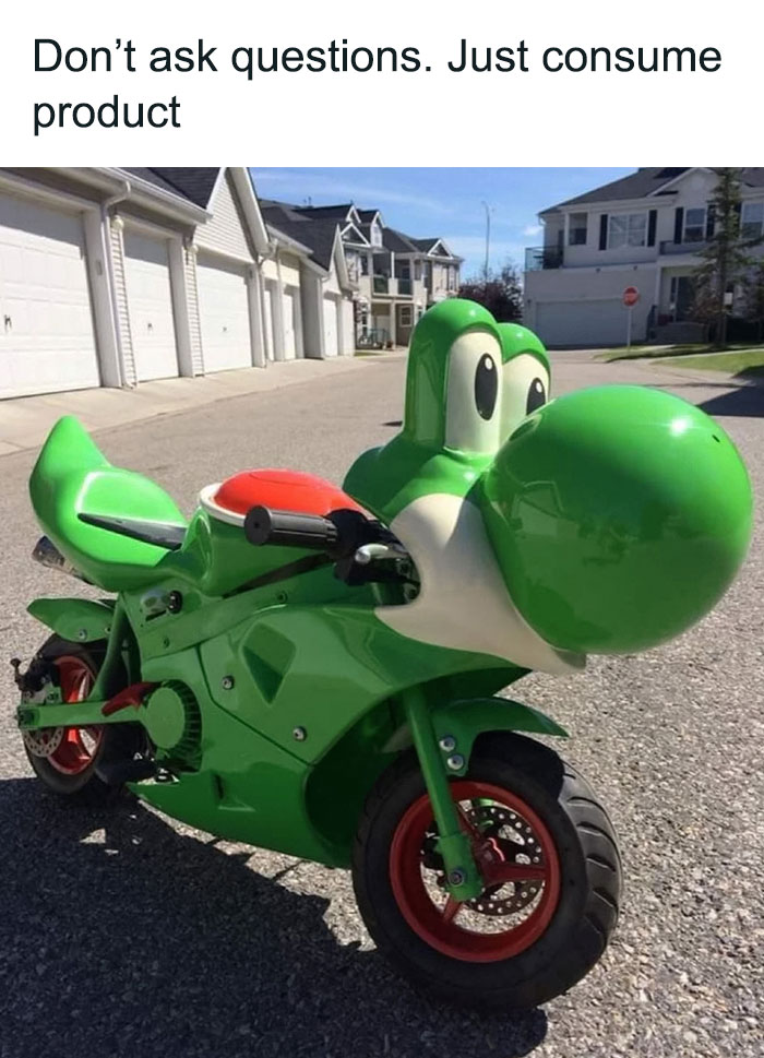 Real Yoshi style motorcycle outside the house
