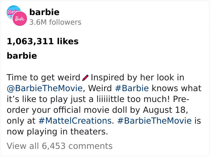 Barbie Instagram post announces Weird Barbie, inspired by the movie. Barbie Instagram post announces Weird Barbie, inspired by the movie.