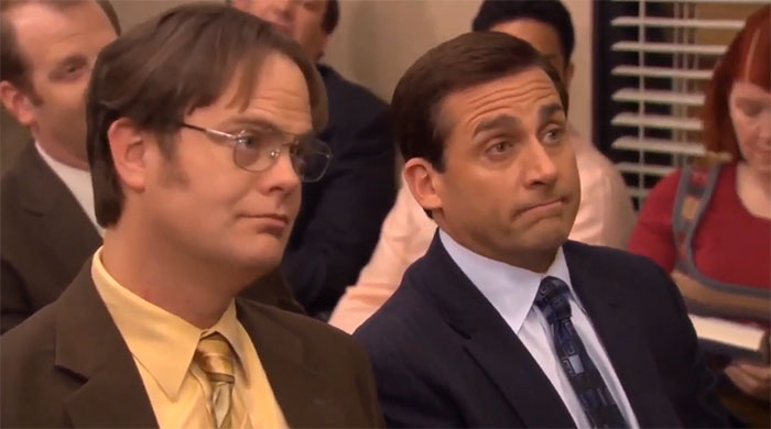 Michael Scott and Dwight listening