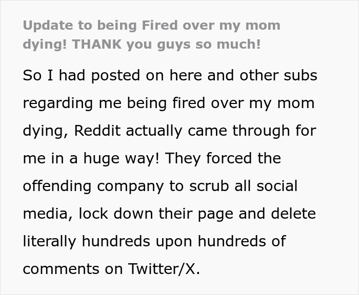 Company Regrets Firing This Guy Over His Mother's Death When The Internet Comes After Them Company Regrets Firing This Guy Over His Mother's Death When The Internet Comes After Them