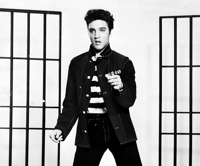 White and black portrait of Elvis Presley