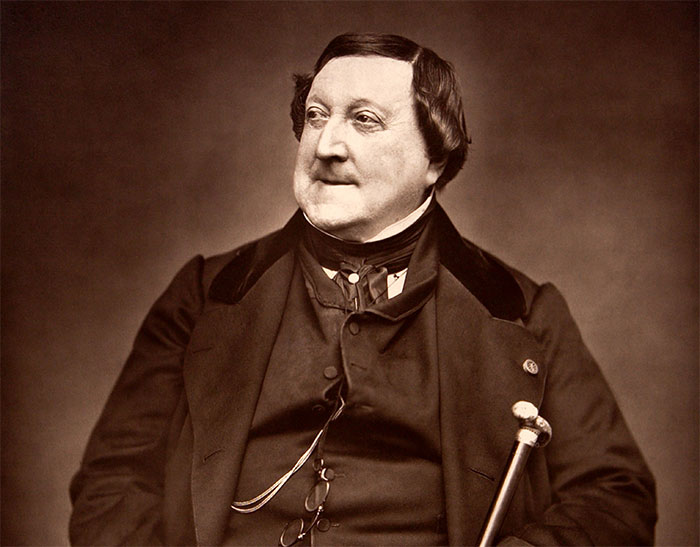 White and brown portrait of Gioachino Rossini