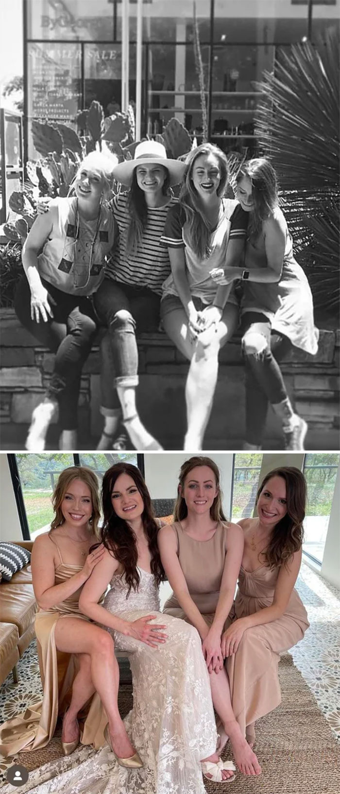 Ten Years Later, Three Of My Best-Girlfriends-Turned-Bridesmaids, Recreated Our Favorite Photo Together At My Wedding This Past Sunday!