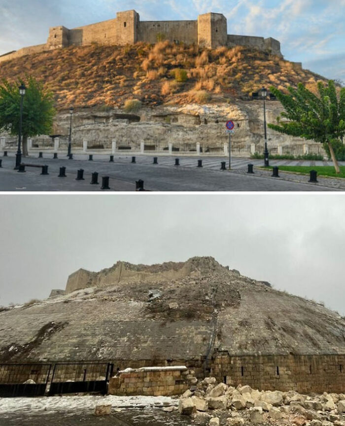 El coste humano y cultural de un terremoto de magnitud 7.8: El castillo Gaziantep en Turquía, en Enero de 2023 y tras el terremoto el 6 de Febrero