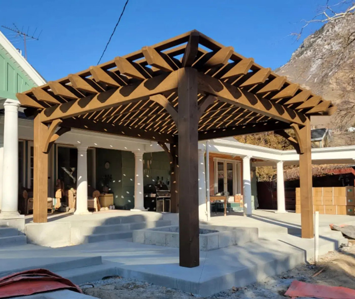 wooden attached pergola on the patio