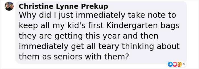 Comment reflecting on keeping kindergarten backpacks for high school seniors. Comment reflecting on keeping kindergarten backpacks for high school seniors.