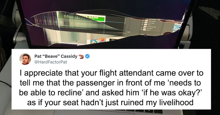Guy Gets His Laptop Obliterated By A Passenger As He Reclines His Seat, Folks Talk Plane Etiquette