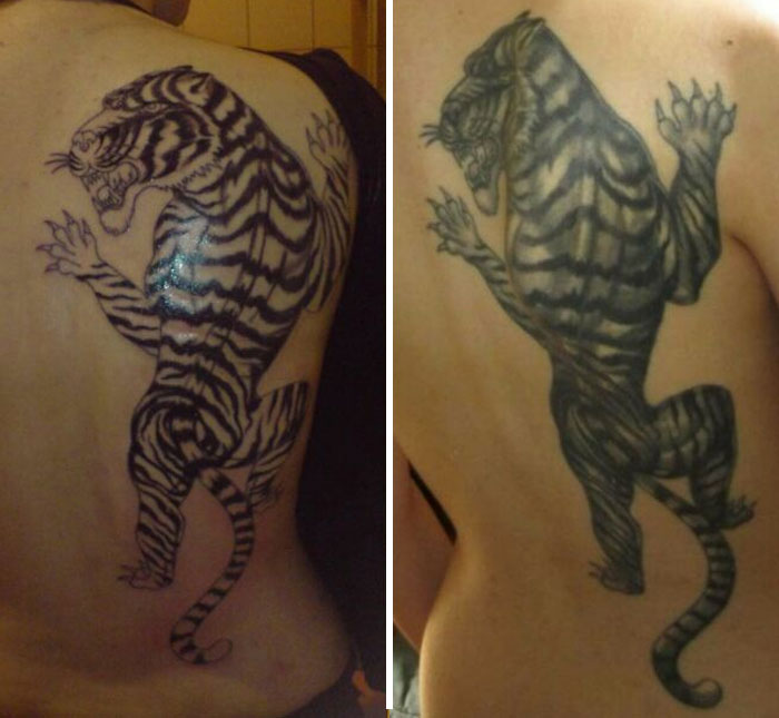 My S****y Tiger I Got At 19, Trusted The Artist When He Said "Oh I Just Do It Freehand!". Fortunately I Found Someone Who Could Do A Cover-Up