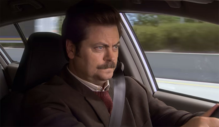 Ron Swanson driving
