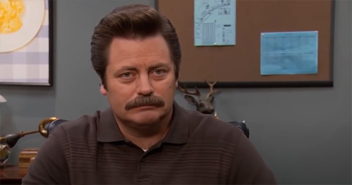 Ron Swanson looking straight