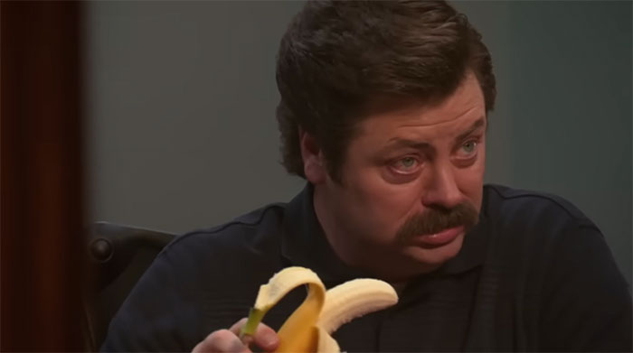 Ron Swanson disgusted reaction to a banana