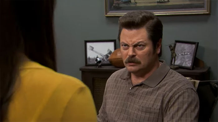 Ron Swanson looking angry