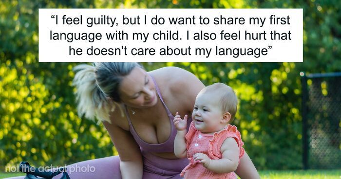 Woman speaking Polish to her child while ignoring boyfriendu2019s request, sharing her first language and feeling hurt.
