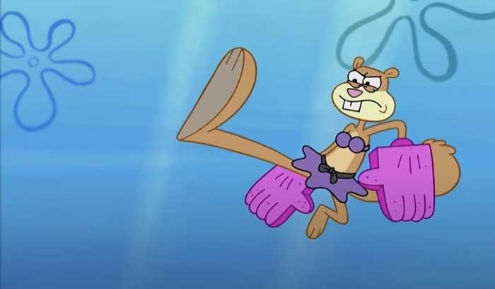 Sandy cheeks doing a karate chop
