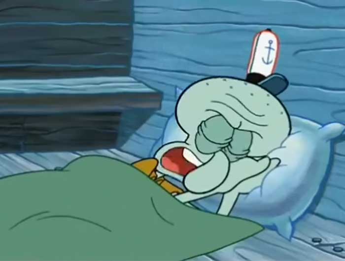 squidward going to sleep annoyed