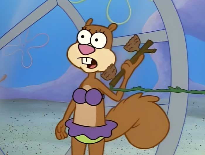 Sandy Cheeks talking on the phone