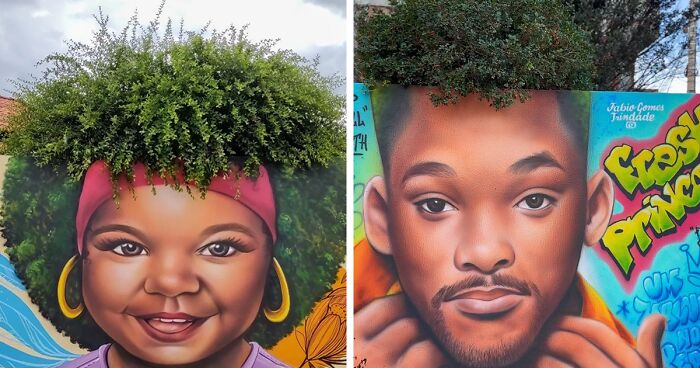 Street Artist Continues To Paint Portraits On Walls Next To Trees That Double As HairStreet Artist Continues To Paint Portraits On Walls Next To Trees That Double As Hair