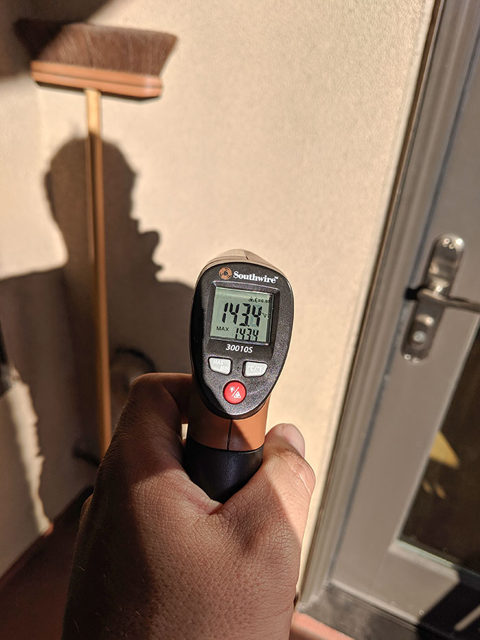 It's Hot As Hell. That Was The Wall Temperature On Our Deck. Air Temp Is About 101°F Right Now But That Wall Has Been Baking In The Sun All Afternoon