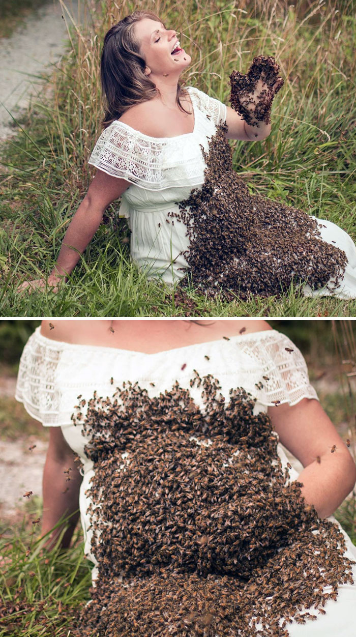 I Was Hired To Do Maternity Photoshoot With A Four-Pound Swarm Of Bees, Numbering About 20,000, Covering My Clients Belly, With Some On Her Arms, Neck And Face