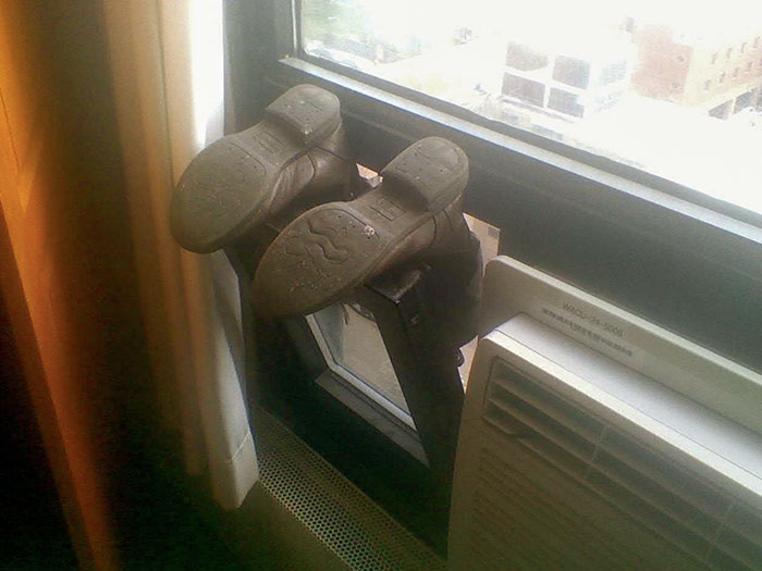 My Friend's Way Of Drying Shoes Scared Me A Bit. I Thought She Was Hanging Out Her 11th-Floor Window