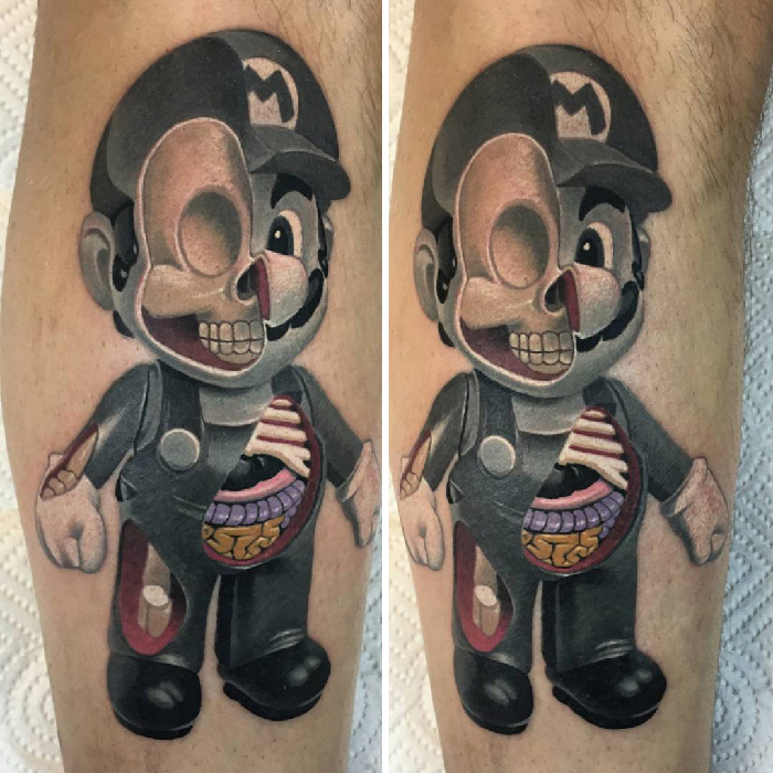 Mario anatomy leg tattoo 