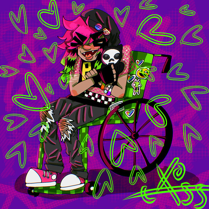 Scene Kid In A Wheelchair!! With A Little Skelanimal Buddy