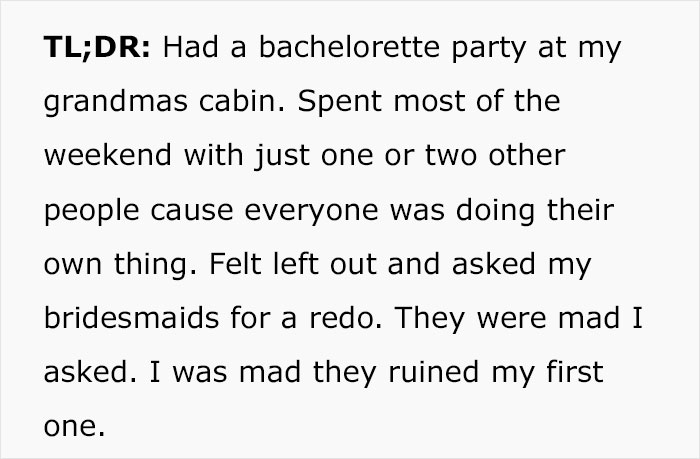 Upset Bride Left Stranded During Bachelorette Party Asks For A Redo After Friends Abandon Her Upset Bride Left Stranded During Bachelorette Party Asks For A Redo After Friends Abandon Her