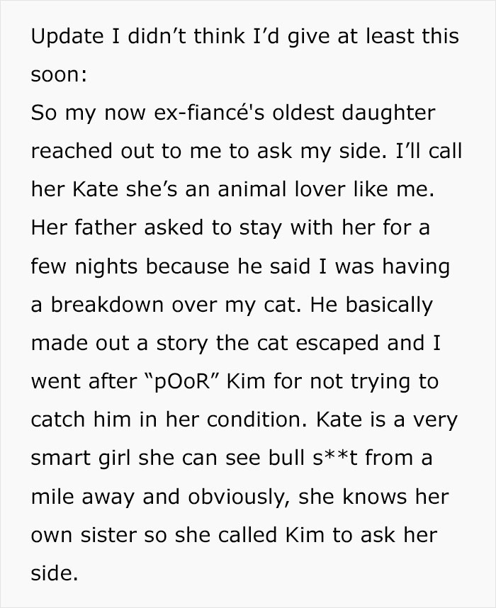 Woman Chooses Her Elderly Cat Over Fiancé And His Pregnant Daughter, Gets Full Support Online Woman Chooses Her Elderly Cat Over Fiancé And His Pregnant Daughter, Gets Full Support Online