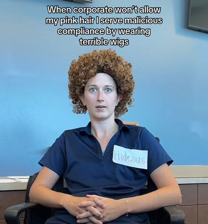 Woman Is Fighting Ridiculous Hair Policy At Work With Horrible Wigs