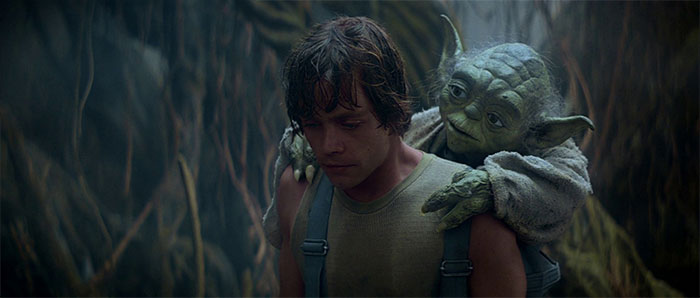 Yoda talking with Luke Skywalker