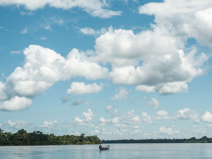 Lonely boat in the Amazon river
